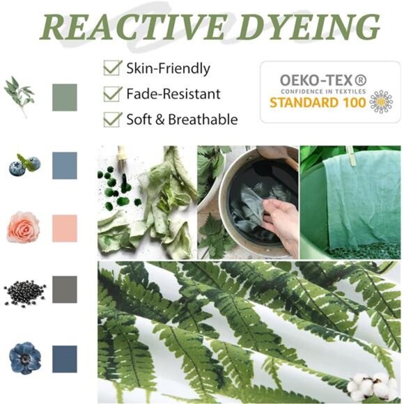 100% Long-Staple Cotton Duvet Cover Set King Size Green Palm Leaf - Picture 3 of 7